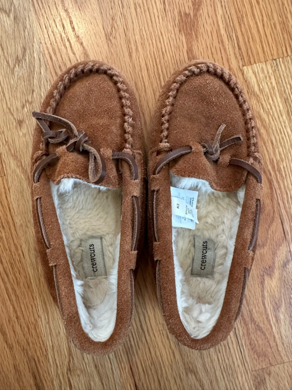 Crewcuts Brown Suede Faux-Shearling Moccasin Slippers